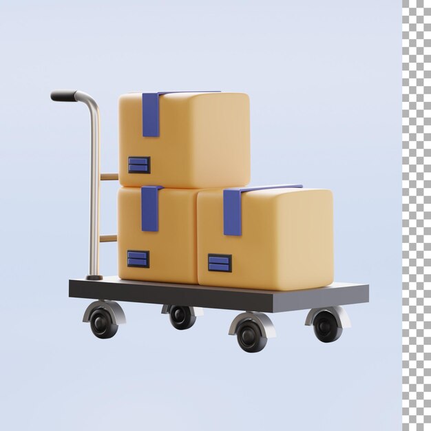 PSD carro, con, cajas, 3d, ilustración