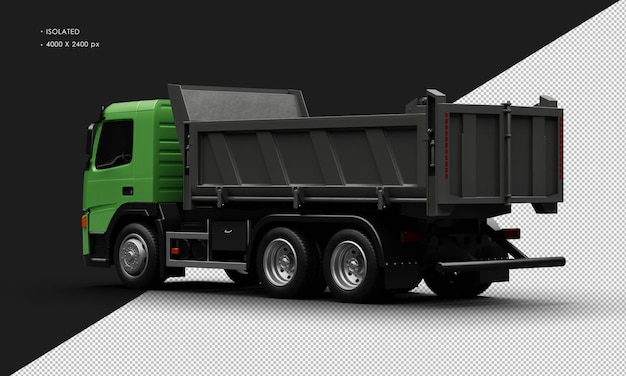 Carro-caminhão pesado metálico verde isolado de vista traseira esquerda