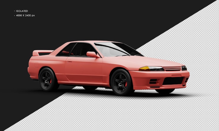 PSD carro de carreras deportivo clásico aislado de color rojo mate desde la vista delantera derecha