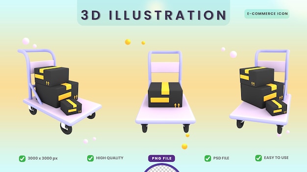 carro de carro 3d con dos cajas de cartón icono ilustración de comercio electrónico