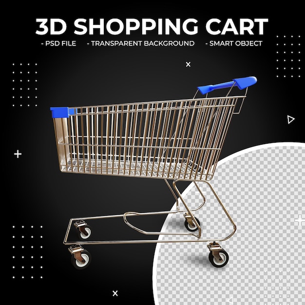 Carro de la compra de metal azul 3d aislado