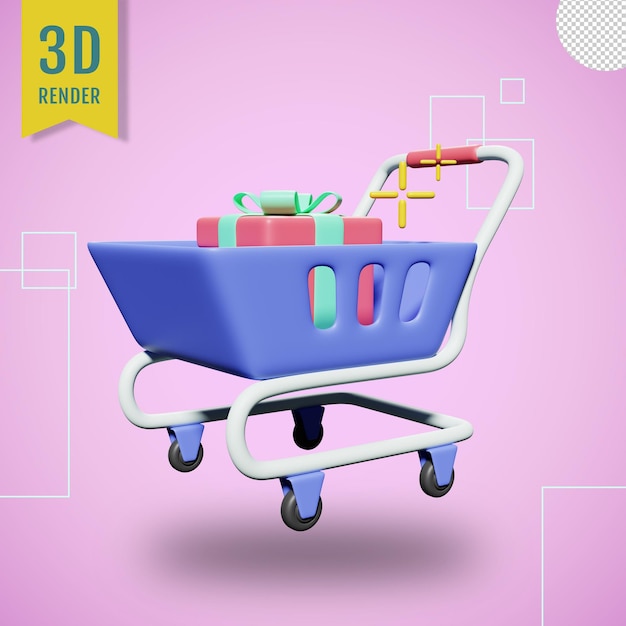 PSD carro de compras 3d con fondo transparente