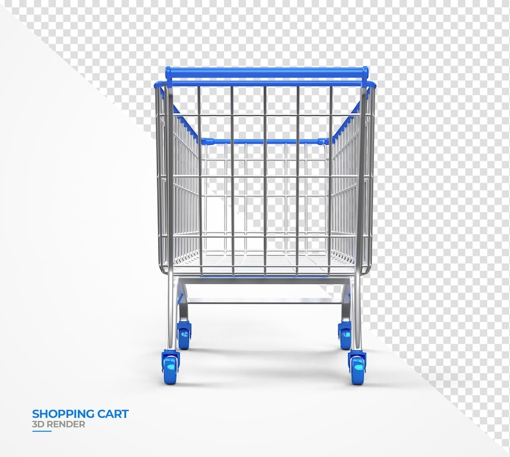 PSD carro de compras 3d render realista transparente