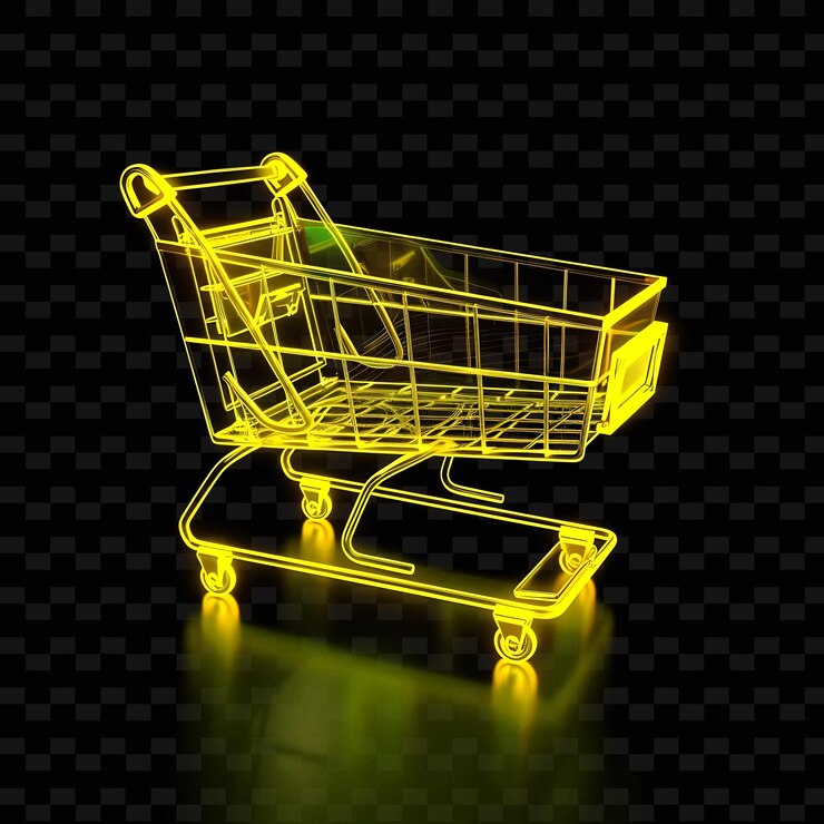 PSD un carro de compras con una caja amarilla en la parte inferior que dice carro de compras