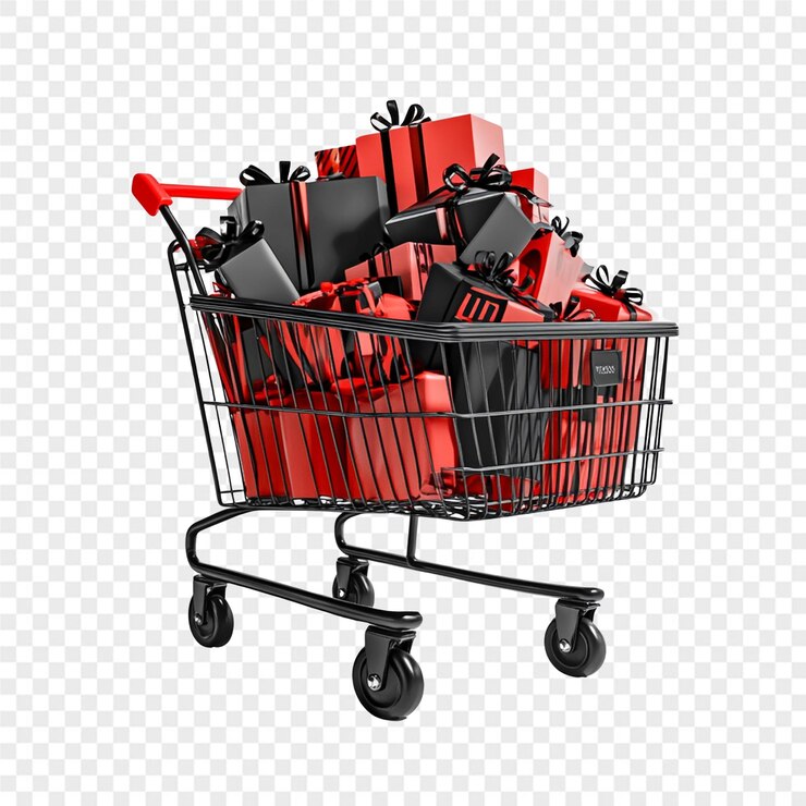 PSD un carro de compras con un carrito de compras rojo en él