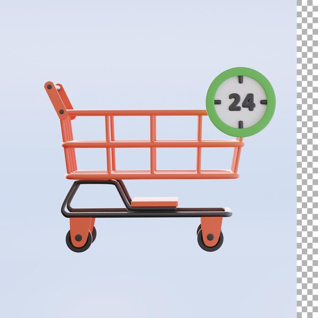 Carro de compras con icono 3d de 24 horas