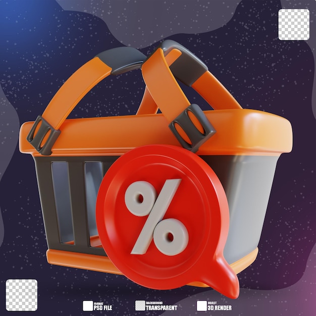 Carro de compras de ilustración 3D y descuento 3