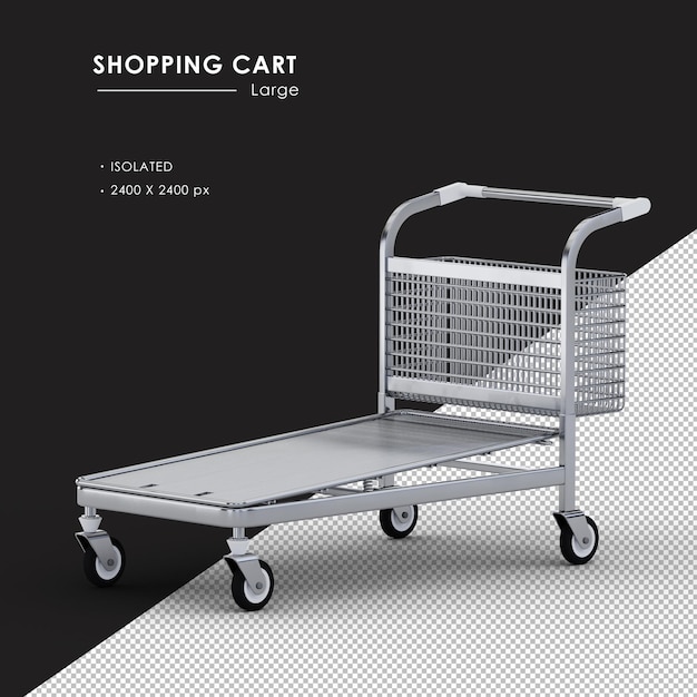 Carro de compras de metal grande aislado Vista frontal izquierda
