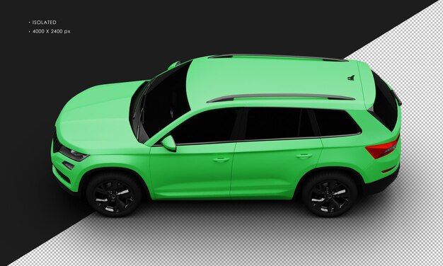 Carro crossover moderno realista verde fosco isolado da vista superior esquerda