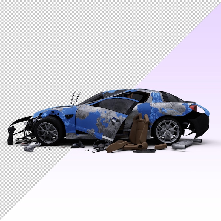 PSD carro danificado azul