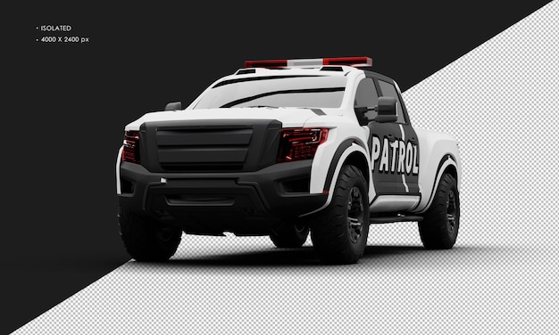 PSD carro de caminhonete de patrulha branco fosco realista isolado da vista de ângulo frontal esquerdo