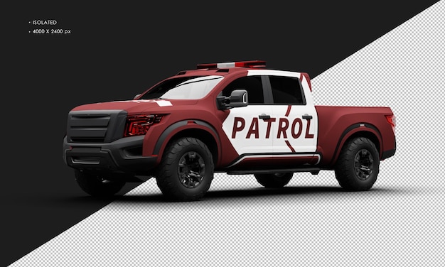 Carro de caminhonete de patrulha vermelho fosco realista isolado da vista frontal esquerda