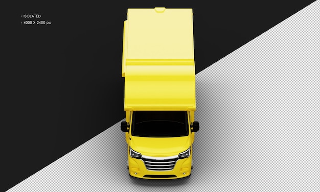 Carro de campista de viagem amarelo brilhante realista isolado da vista frontal superior