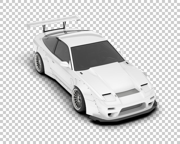 Carro de corrida branco na ilustração de renderização 3d de fundo transparente