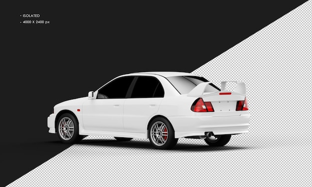 Carro de corrida esportivo branco realista isolado da vista traseira esquerda