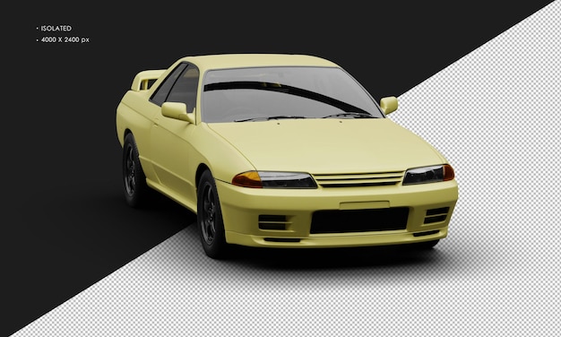 Carro de corrida esportivo clássico isolado amarelo mate realista do ângulo dianteiro direito