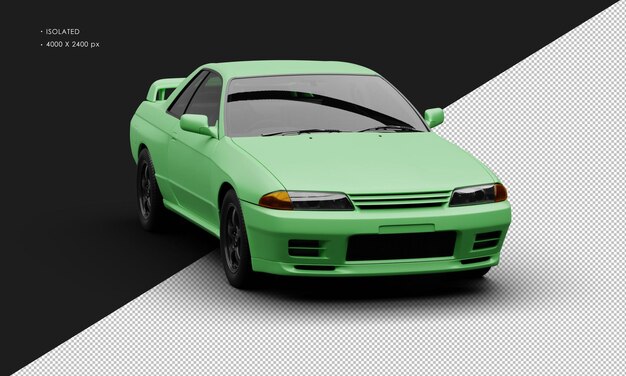 Carro de corrida esportivo clássico isolado verde mate realista do ângulo dianteiro direito