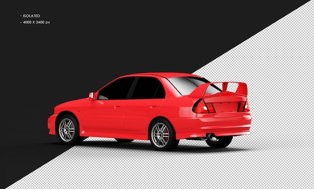 Carro de corrida esportivo vermelho realista isolado da vista traseira esquerda