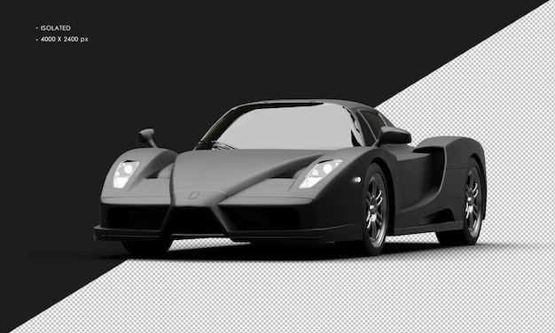 Carro de corrida superesportivo moderno preto fosco realista isolado da vista de ângulo frontal esquerda