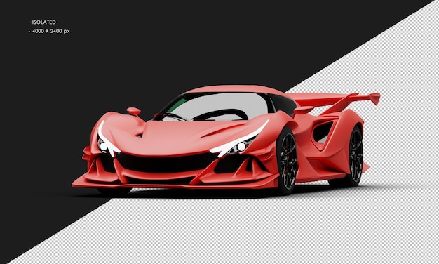 PSD carro de corrida superesportivo moderno vermelho fosco realista isolado da vista de ângulo frontal esquerda
