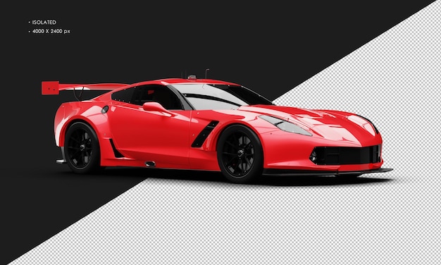 PSD carro de corrida superesportivo vermelho metálico realista isolado da visão frontal direita