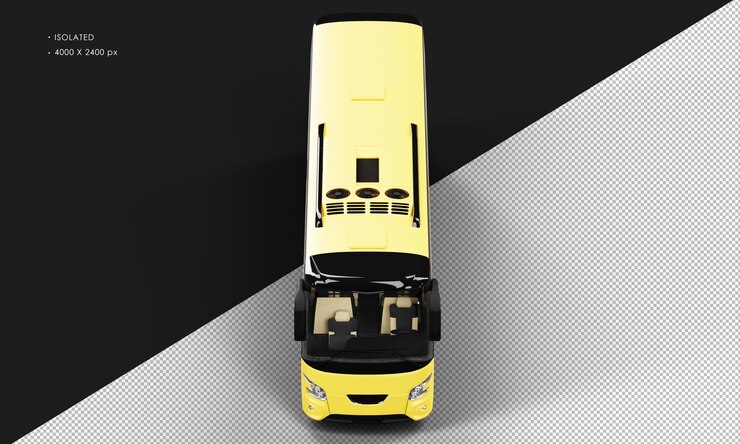 PSD carro de ônibus urbano amarelo fosco realista isolado da vista frontal superior