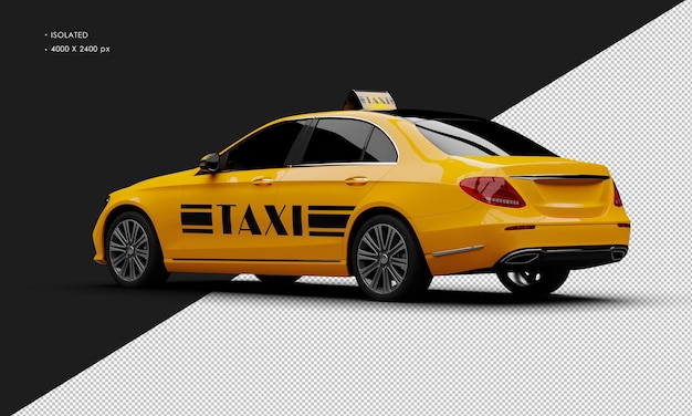 Carro de táxi de luxo laranja metálico brilhante realista isolado da vista traseira esquerda