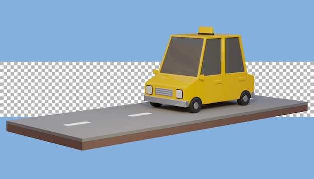 Carro de táxi de renderização 3D na estrada transparente