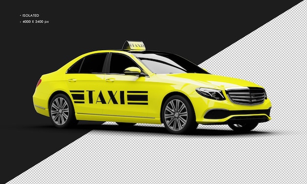 PSD carro de táxi de táxi de cidade de luxo amarelo brilhante realista isolado da vista frontal direita