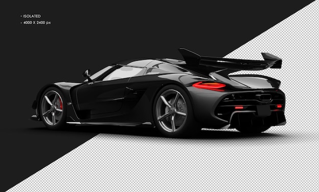 Carro deportivo hipersportivo aislado realista metálico negro limitado de motor medio desde la vista trasera izquierda