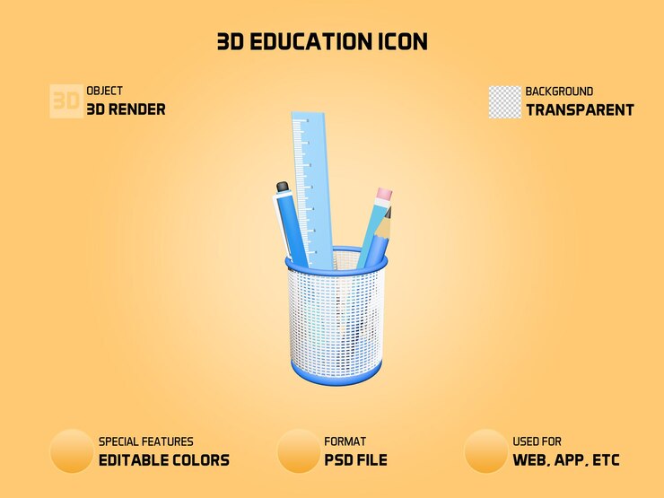 PSD carro de equipo escolar icono de educación 3d