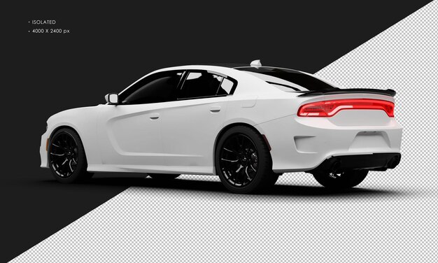 Carro esporte moderno branco fosco realista isolado do músculo da vista traseira esquerda