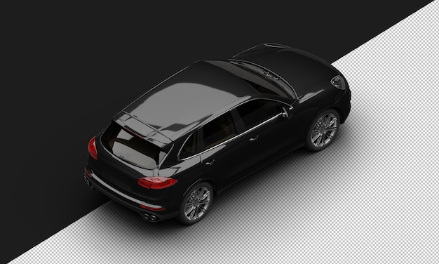 Carro esporte moderno de luxo preto brilhante realista isolado da vista traseira superior direita