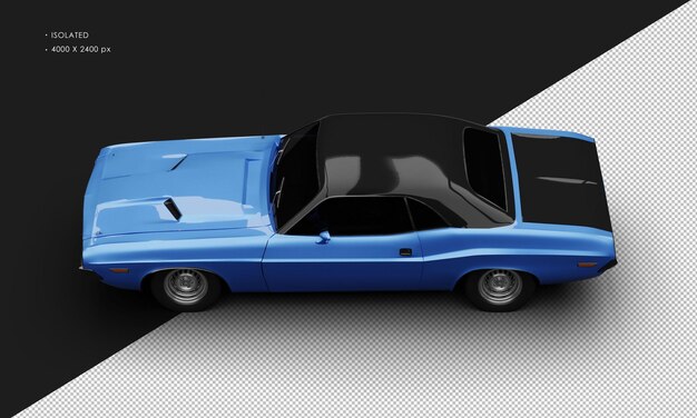 PSD carro esportivo clássico de músculo isolado metálico azul realista da vista superior esquerda