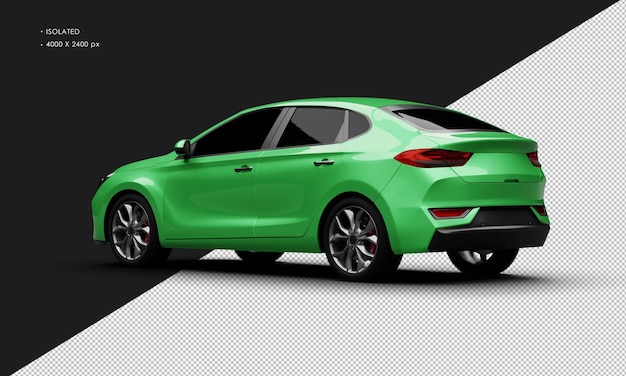 Carro familiar moderno elegante isolado metálico verde realista da vista traseira esquerda