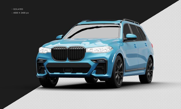 PSD carro grande moderno luxuoso azul metálico realístico isolado de suv da opinião de ângulo dianteiro esquerdo