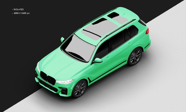 Carro grande moderno luxuoso verde fosco realista isolado de Suv da vista frontal superior esquerda