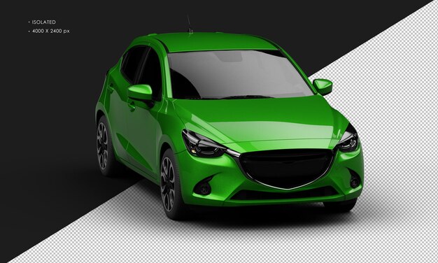 Carro hatchback esportivo moderno verde metálico isolado da vista de ângulo frontal direito