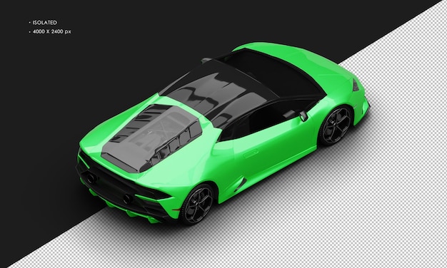 PSD carro hiperesportivo de luxo verde metálico realista isolado da vista traseira superior direita