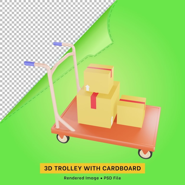 Carro icono 3d con cartón para contenido digital