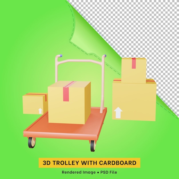 Carro icono 3d con cartón para contenido digital