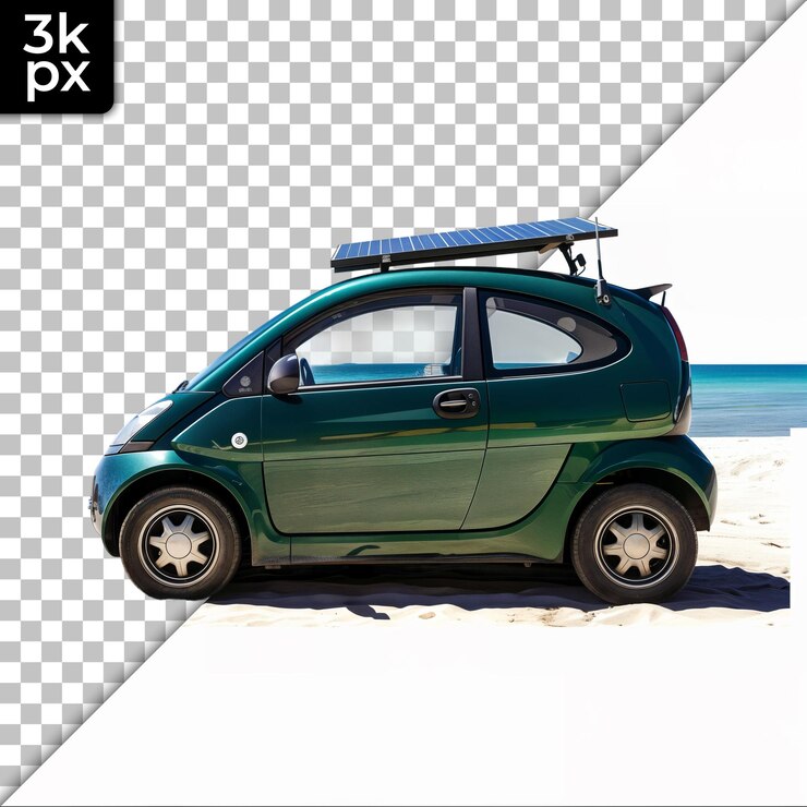 PSD carro inteligente verde com painel solar em fundo transparente