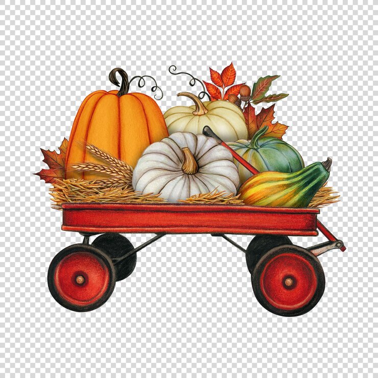 PSD carro de jardín de calabaza dibujado a mano acuarela