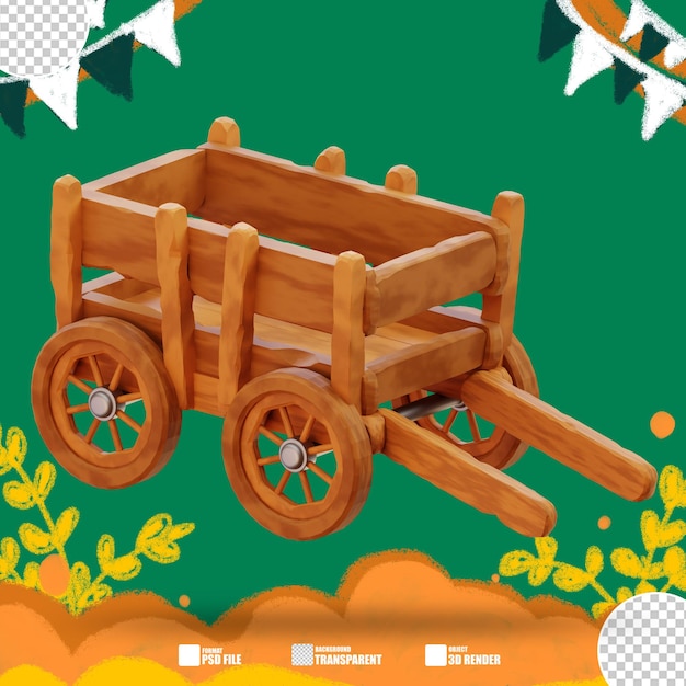 PSD carro de madera de ilustración 3d con ruedas 2