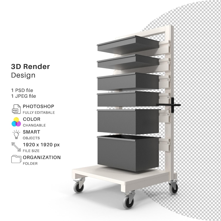 PSD carro móvil de altura ajustable modelado 3d archivo psd realista