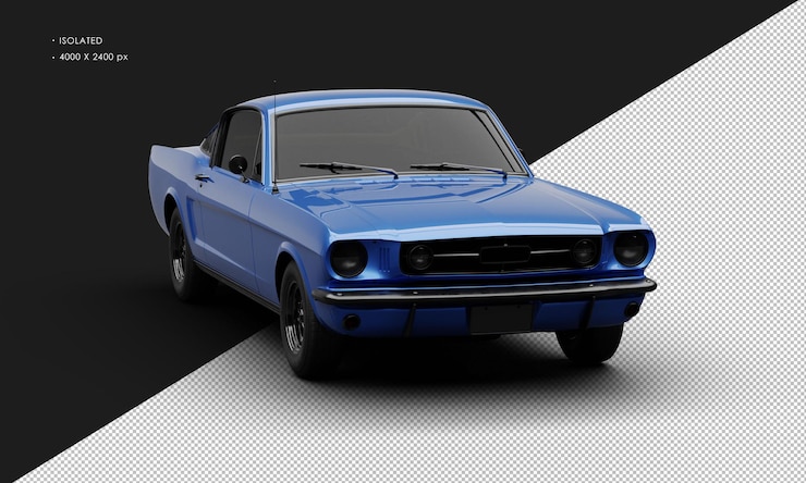 PSD carro muscular clássico isolado metálico azul realista do ângulo dianteiro direito