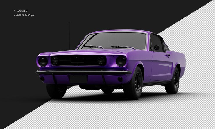 PSD carro muscular clássico isolado metálico roxo clássico do ângulo dianteiro esquerdo