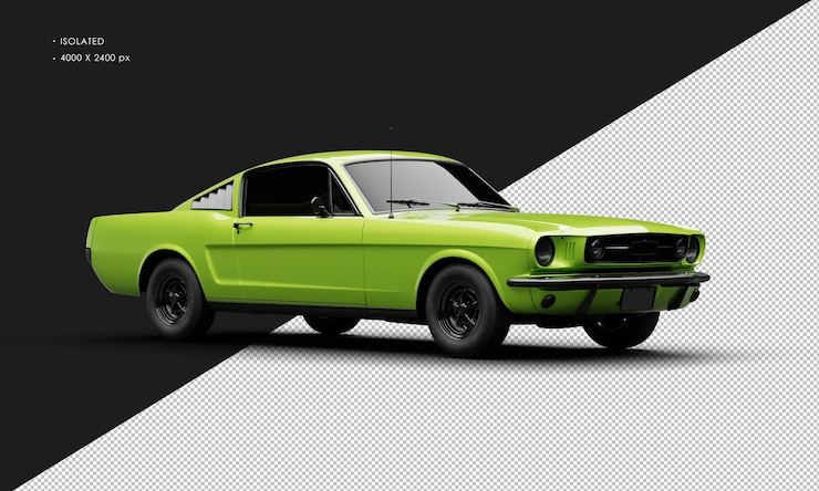 PSD carro muscular clássico isolado metálico verde clássico do lado direito da frente