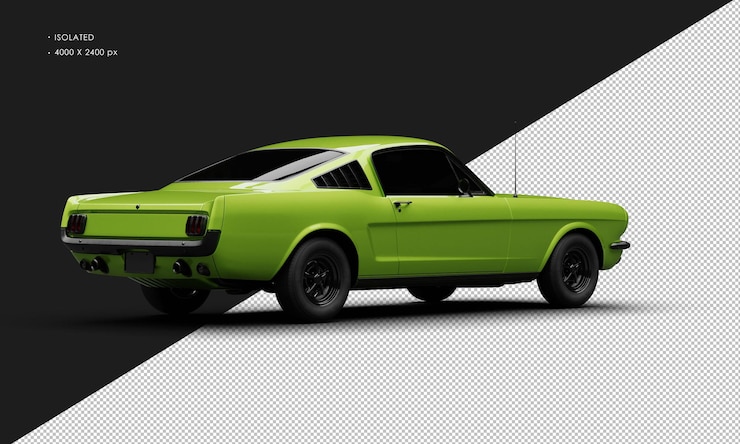 PSD carro muscular clássico isolado metálico verde realista da vista traseira direita