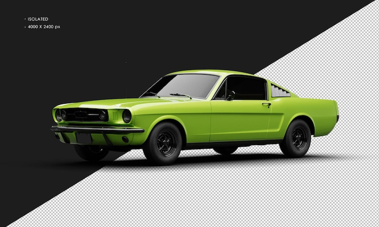 PSD carro muscular clássico isolado metálico verde realista do lado esquerdo da frente